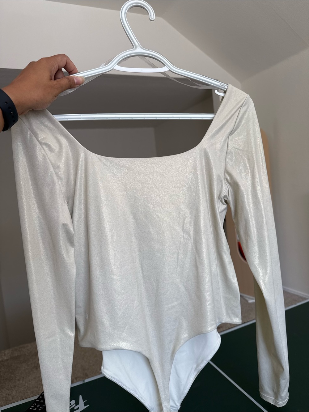 lululemon athletica Shimmery Ivory Long-Sleeve Scoop-Back Bodysuit